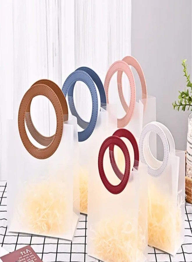 VRB Dec مجموعة VRB Dec المكونة من 12 قطعة من حقائب الهدايا الجلدية ذات المقابض، حقائب هدايا لحفلات أعياد ميلاد الأطفال، حقائب هدايا لحفلات أعياد الميلاد للأولاد والبنات، حقائب هدايا بمقابض ملونة. (18×16×8 سم - 12 قطعة بمقابض دائرية صغيرة شفافة) - Image 5